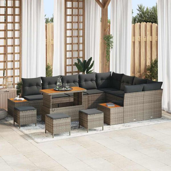 vidaXL Ensemble de canap&eacute; de jardin 13 pcs Gris polyrotin