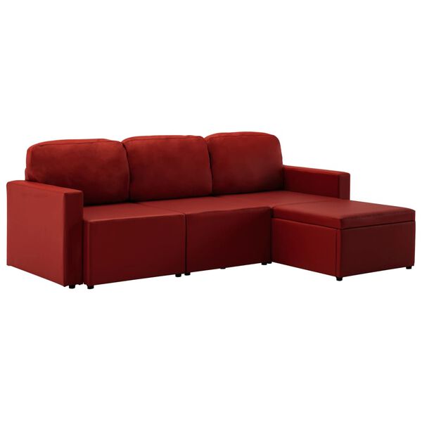 vidaXL Canap&eacute;-lit modulaire 3 places Rouge bordeaux Similicuir