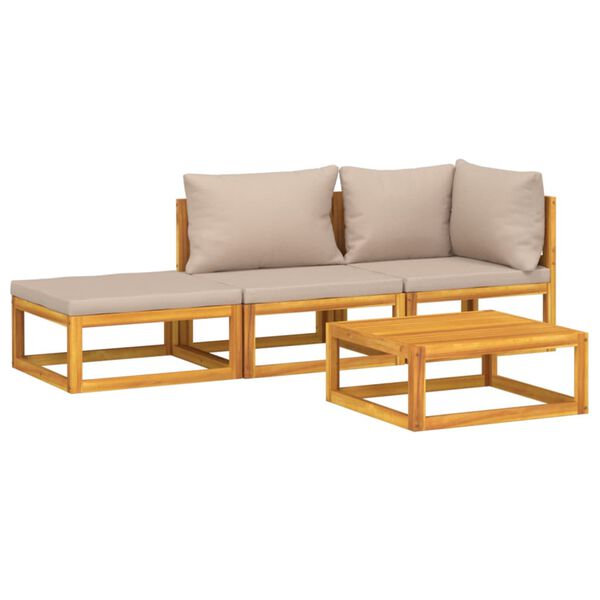 vidaXL Salon de jardin 4 pcs avec coussins taupe bois massif