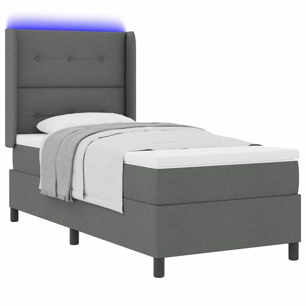 vidaXL Lit &agrave; ressort LED avec matelas Gris fonc&eacute; 80 x 200 cm tissu