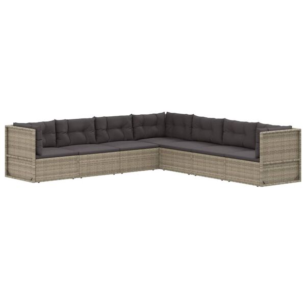 vidaXL Salon de jardin 7 pcs avec coussins Gris R&eacute;sine tress&eacute;e