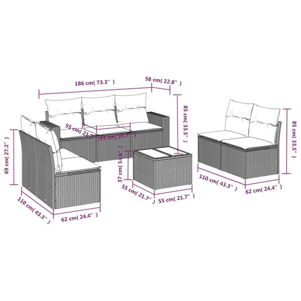 vidaXL Salon de jardin 8 pcs avec coussins gris clair r&eacute;sine tress&eacute;e