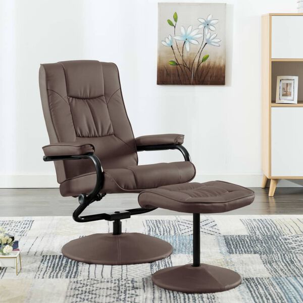 vidaXL Fauteuil TV avec repose-pied Marron Similicuir