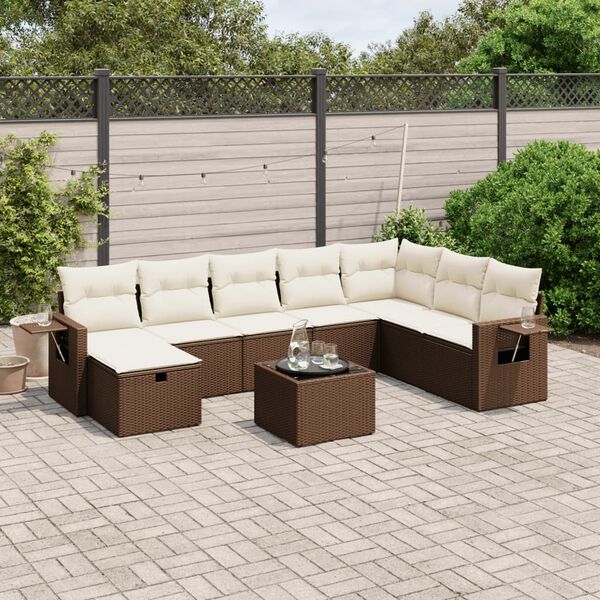 vidaXL Salon de jardin avec coussins 9 pcs marron r&eacute;sine tress&eacute;e