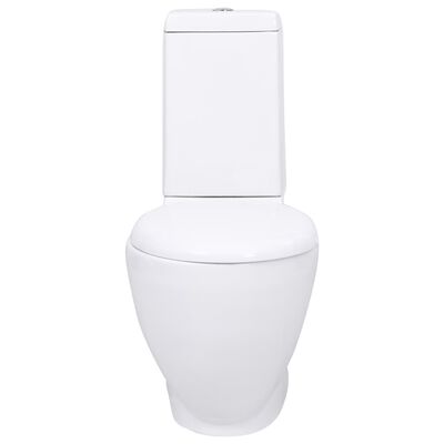vidaXL Toilette en céramique ronde écoulement d'eau au fond blanc