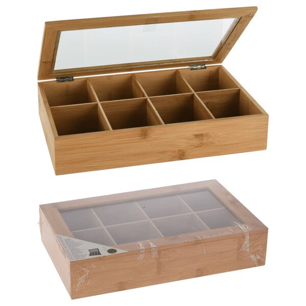 Excellent Houseware Bo&icirc;te &agrave; th&eacute; avec 8 compartiments bambou
