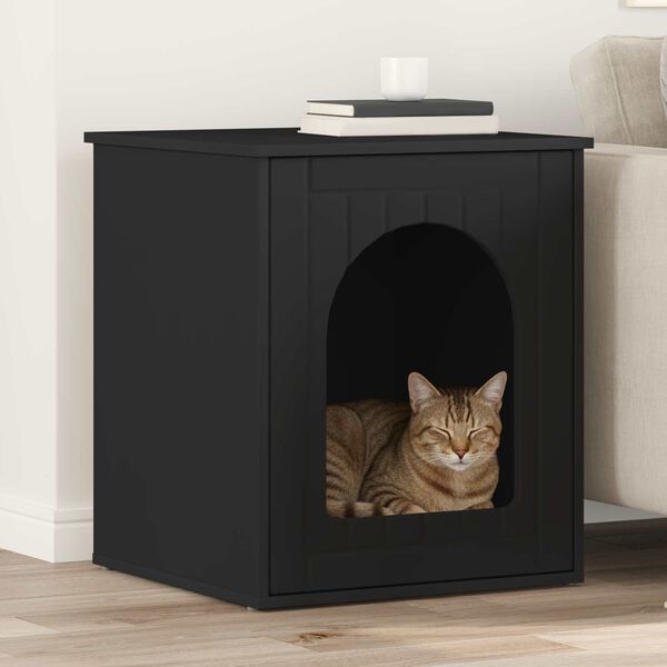 vidaXL Maison pour chat Noir 53 x 52 x 62 cm Bois d'ing&eacute;nierie