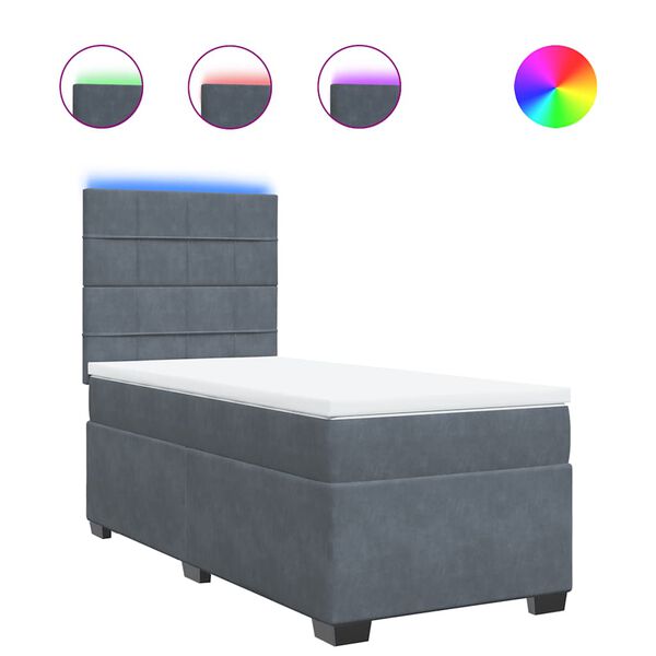 vidaXL Sommier &agrave; lattes de lit et matelas Gris fonc&eacute; 80x200 cm Velours