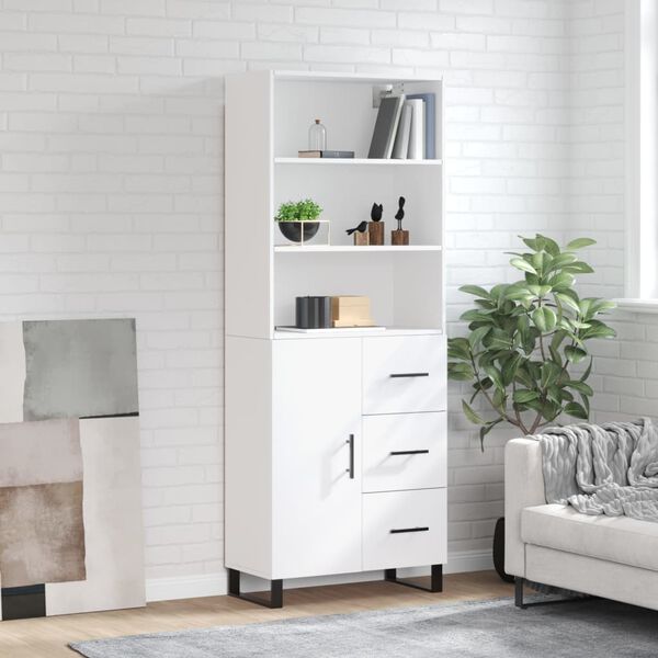 vidaXL Buffet haut Blanc 69,5x34x180 cm Bois d'ing&eacute;nierie