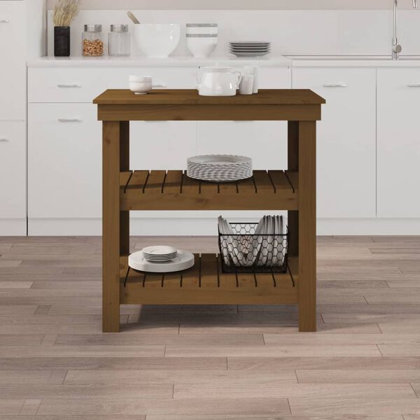 vidaXL Banc de travail Marron miel 78,5x50x80 cm Bois de pin massif