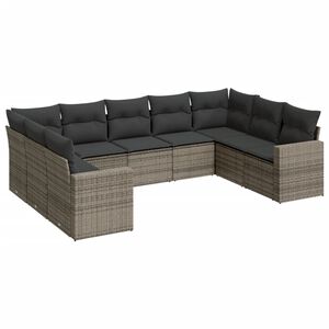 vidaXL Salon de jardin 9 pcs avec coussins gris r&eacute;sine tress&eacute;e