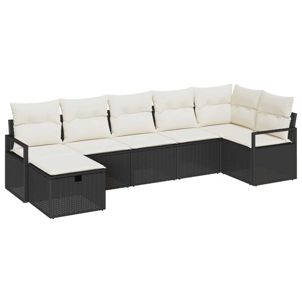 vidaXL Ensemble de Canap&eacute;s avec coussin Noir et Cr&egrave;me polyrotin