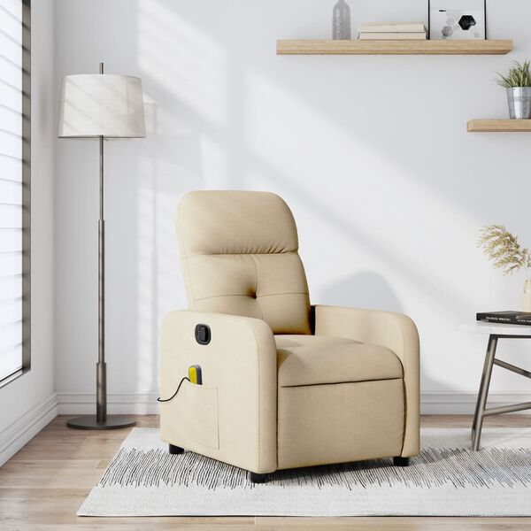 vidaXL Fauteuil inclinable de massage cr&egrave;me tissu