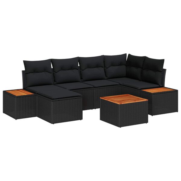 vidaXL Ensemble de canap&eacute; de jardin 7 pcs Noir Poly Rattan