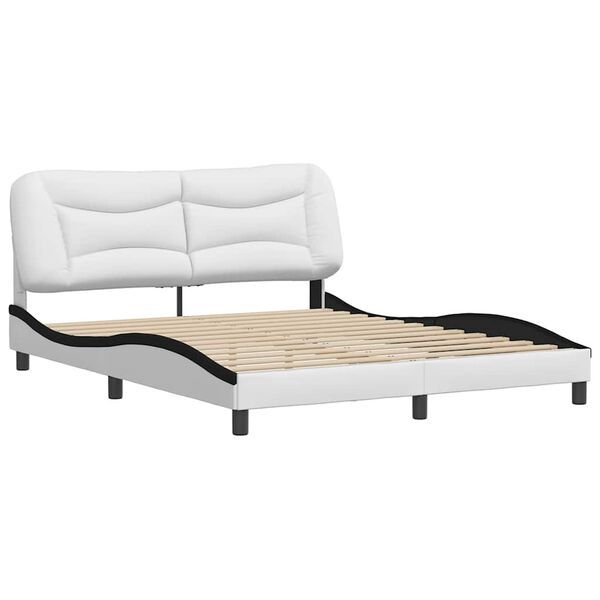 vidaXL Cadre de lit sans matelas Hvar blanc et noir 160x200 cm similicuir