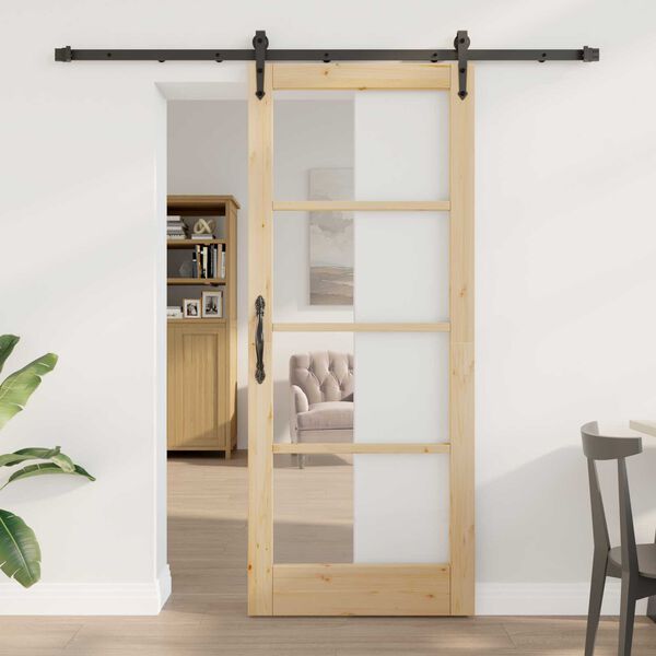 vidaXL Porte coulissante Naturel et Noir 83 x 202 cm