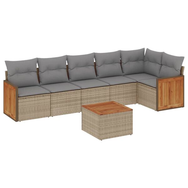 vidaXL Salon de jardin avec coussins 7 pcs beige r&eacute;sine tress&eacute;e
