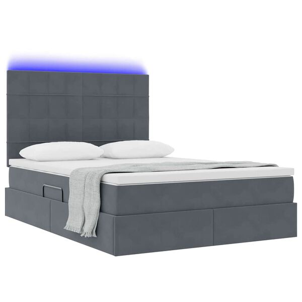 vidaXL Lit avec rangement et LED Gris fonc&eacute; 140 x 200 cm Velours