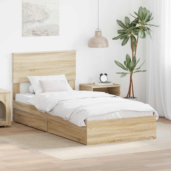 vidaXL Lit de Rangement Ch&ecirc;ne Sonoma 100 x 200 cm Bois d'ing&eacute;nierie