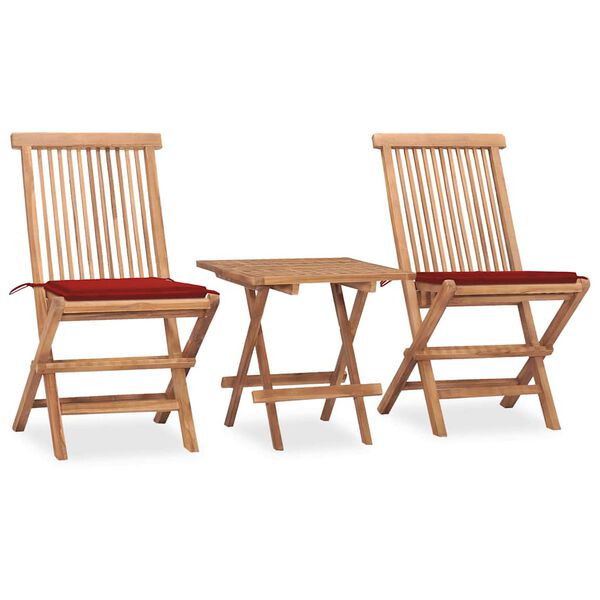 vidaXL Ensemble &agrave; manger d'ext&eacute;rieur pliable avec coussin 3 pcs Teck
