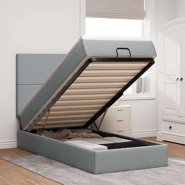 vidaXL Cadre de lit ottoman et matelas gris clair 100x200 cm tissu