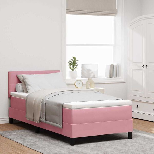 vidaXL Lit &agrave; ressort LED avec matelas Rose 100 x 200 cm Velours