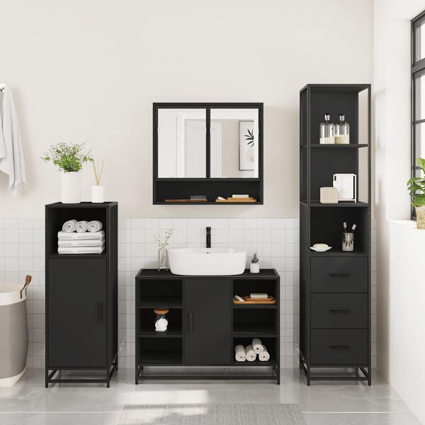 vidaXL Ensemble de meubles salle de bain 3 pcs noir bois d'ing&eacute;nierie
