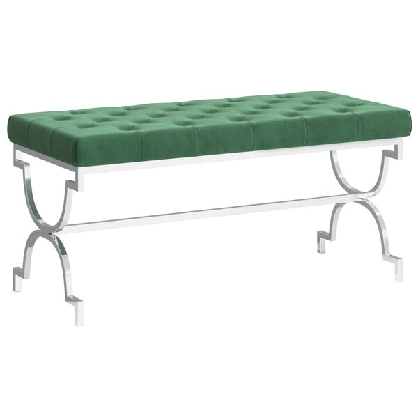 vidaXL Banc 99 cm Vert fonc&eacute; Velours et acier inoxydable
