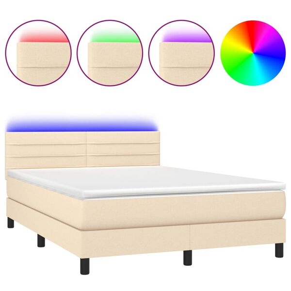 vidaXL Sommier &agrave; lattes de lit avec matelas LED Cr&egrave;me 140x200 cm Tissu