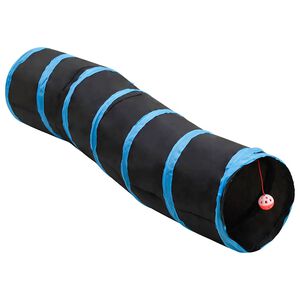 vidaXL Tunnel pour chats en forme de S Noir et bleu 122 cm Polyester