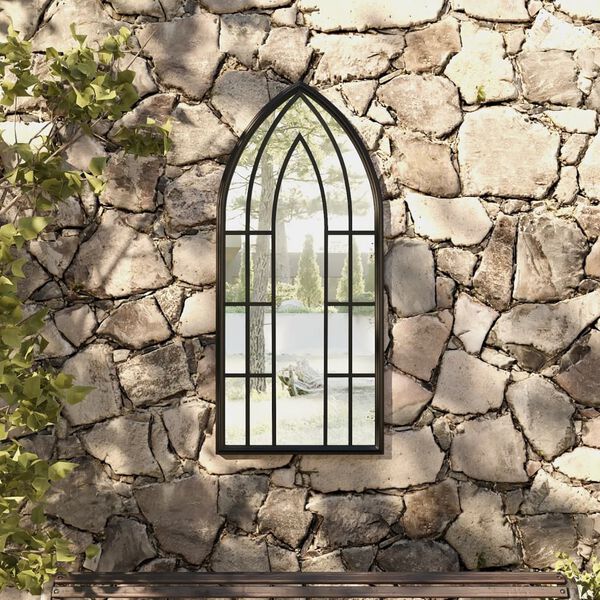 vidaXL Miroir de jardin Noir 100x45 cm Fer pour utilisation ext&eacute;rieure