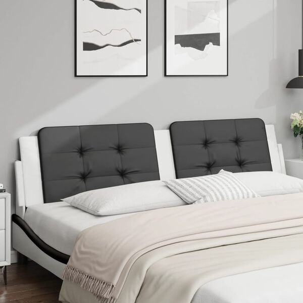 vidaXL Coussin de t&ecirc;te de lit Zadar noir et blanc 200 cm similicuir