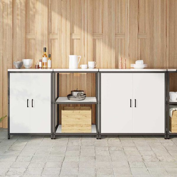 vidaXL Ensemble de rangement cuisine 3 pcs Blanc Acier lamin&eacute; &agrave; froid