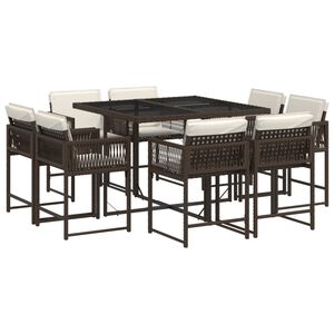 vidaXL Ensemble &agrave; manger de jardin et coussins 9 pcs marron poly rotin
