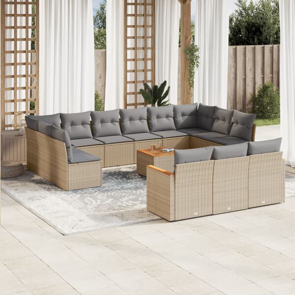 vidaXL Salon de jardin avec coussins 14 pcs beige r&eacute;sine tress&eacute;e