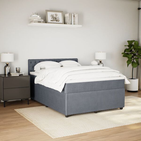 vidaXL Sommier &agrave; lattes de lit et matelas Gris fonc&eacute; 140x200cm Velours