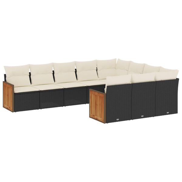 vidaXL Salon de jardin 10 pcs avec coussins noir r&eacute;sine tress&eacute;e
