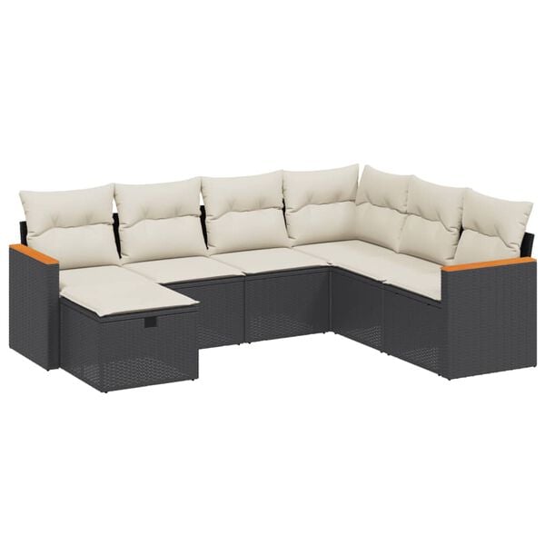 vidaXL Salon de jardin 7 pcs avec coussins noir r&eacute;sine tress&eacute;e