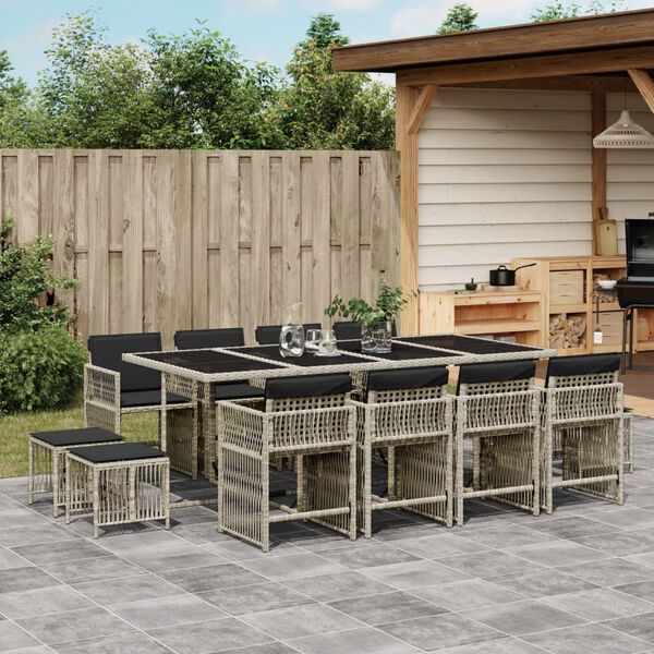 vidaXL Ensemble &agrave; manger de jardin et coussins 13 pcs gris clair rotin