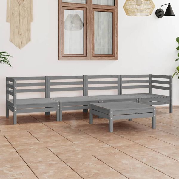 vidaXL Salon de jardin 5 pcs Gris Bois de pin massif