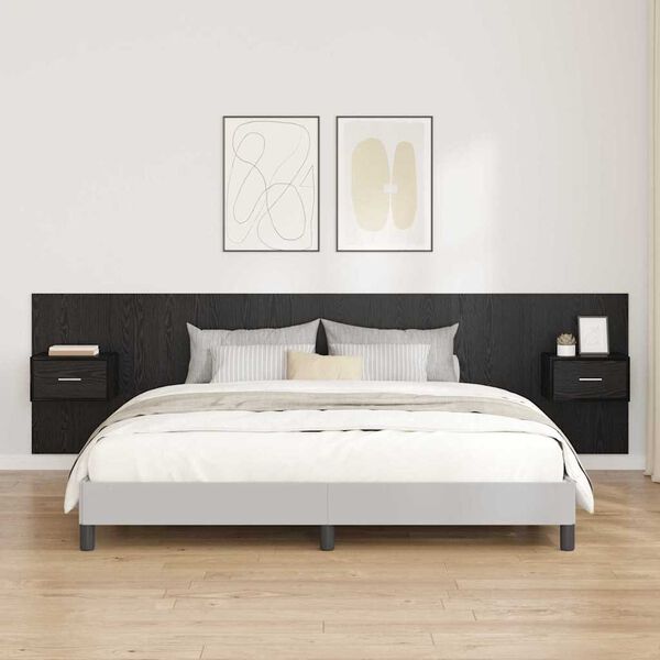 vidaXL T&ecirc;te de lit avec armoire 3 pcs Ch&ecirc;ne noir Bois d'ing&eacute;nierie