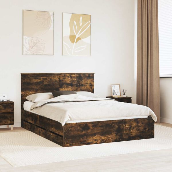 vidaXL Cadre de lit Ch&ecirc;ne fum&eacute; 150 x 200 cm Bois Ing&eacute;nierie