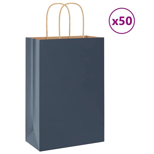 vidaXL Sacs en papier 50 pcs avec poign&eacute;es bleu 21x11x31 cm