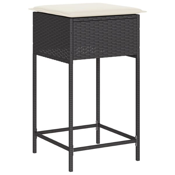 vidaXL Tabourets de bar jardin coussins lot de 2 noir r&eacute;sine tress&eacute;e