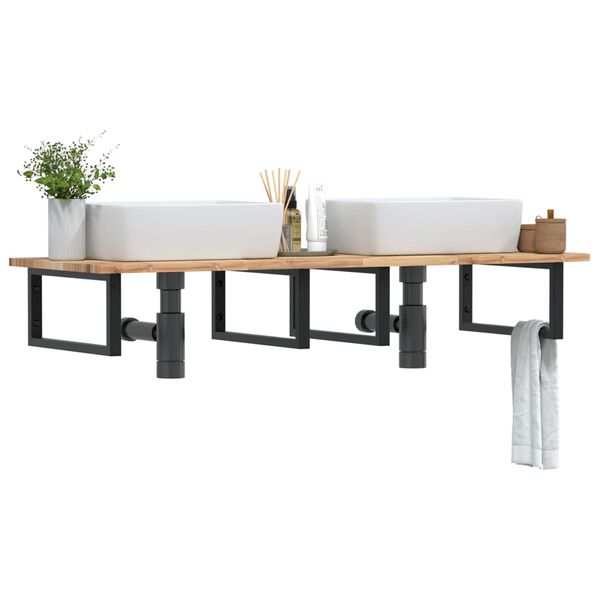vidaXL &Eacute;tag&egrave;re de vasque murale acier et bois massif d'acacia