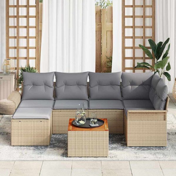 vidaXL Ensemble de canap&eacute; de jardin avec coussin 7 pcs Beige polyrotin