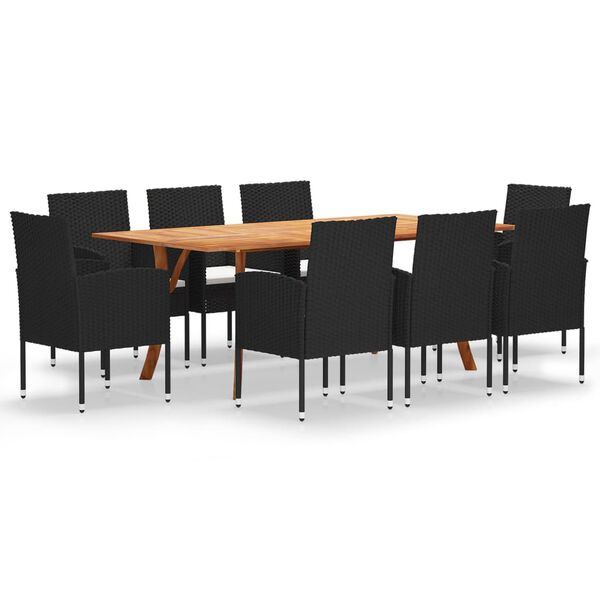 vidaXL Ensemble &agrave; manger de jardin 9 pcs Noir