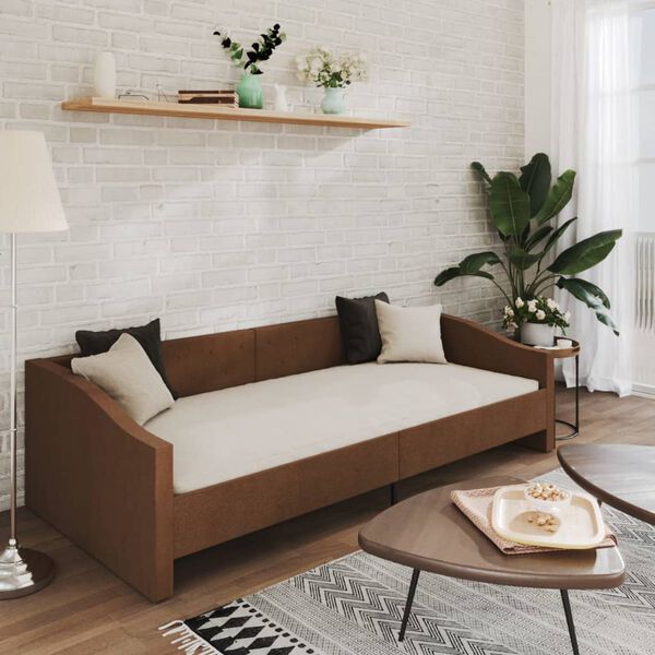 vidaXL Lit avec matelas et USB Marron Tissu 90x200 cm