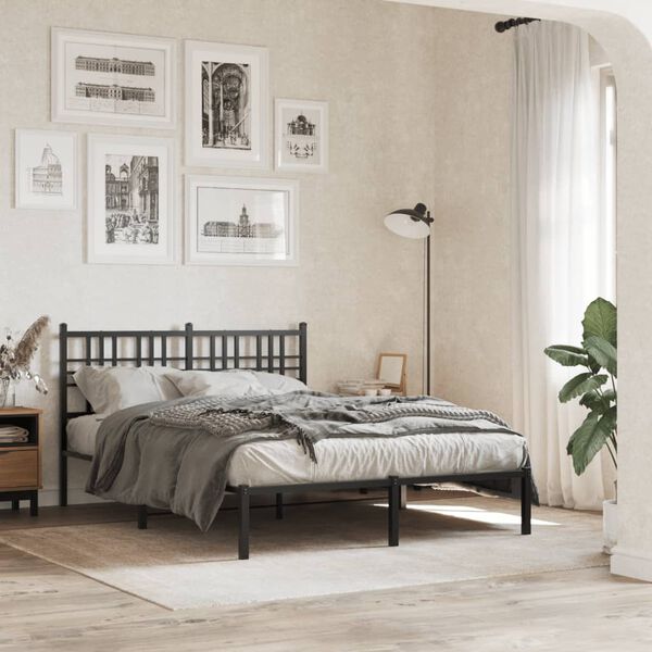 vidaXL Cadre de lit m&eacute;tal sans matelas avec t&ecirc;te de lit noir 140x200cm