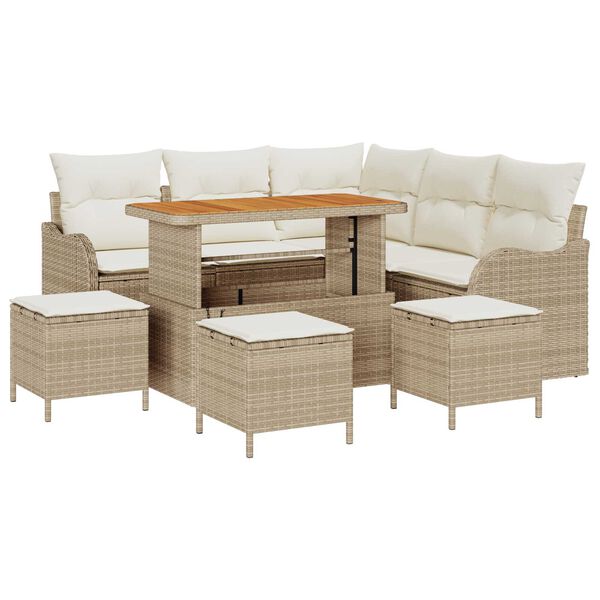 vidaXL Ensemble de canap&eacute; de jardin avec coussin 9 pcs Beige et cr&egrave;me